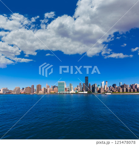 Manhattan New York sunny skyline East River NYC 125478078