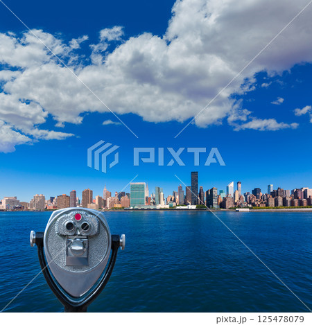 Manhattan New York sunny skyline East River NYC Manhattan New York sunny skyline East River NYC 125478079
