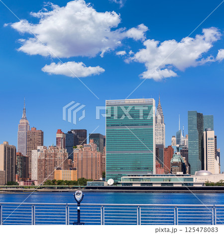 Manhattan New York sunny skyline East River NYC Manhattan New York sunny skyline East River NYC 125478083