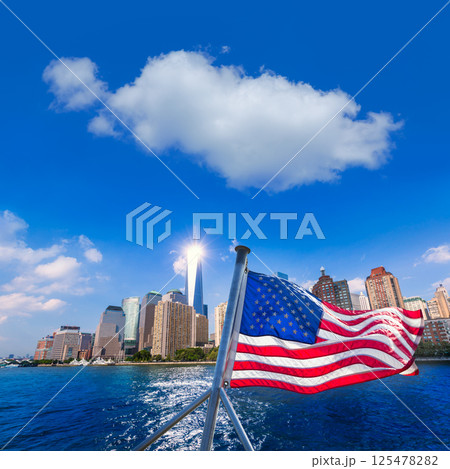 Manhattan skyline New York American Flag Manhattan skyline New York American Flag 125478282