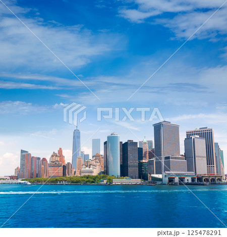 Lower Manhattan skyline New York from bay USA 125478291