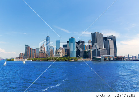 Lower Manhattan skyline New York from bay USA Lower Manhattan skyline New York from bay USA 125478293