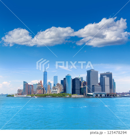 Lower Manhattan skyline New York from bay USA 125478294