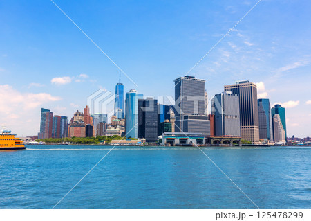 Manhattan New York skyline from NY bay in USA 125478299
