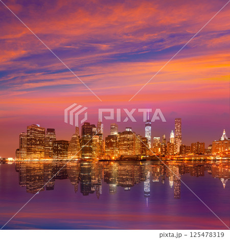 Manhattan sunset skyline New York NYC US 125478319
