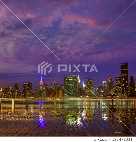 Manhattan New York sunset skyline from East 125478331
