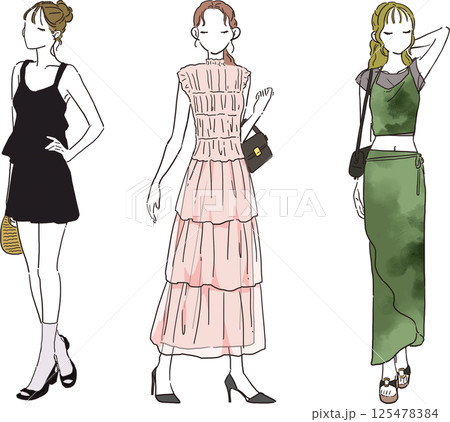 夏のデートにぴったりな女性コーデ3パターン 125478384