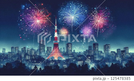 東京の夜景と東京タワー 125478385