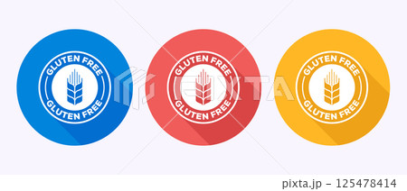 Gluten free icon design illustration, Non gluten food sign symbol in shadow button design Gluten free icon design illustration, Non gluten food sign symbol in shadow button design 125478414