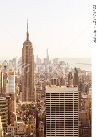 New York Manhattan aerial sunset Skyline US New York Manhattan aerial sunset Skyline US 125478422