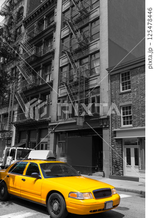 New York Soho buildings yellow cab taxi NYC USA 125478446