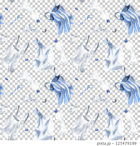 Plastic objects seamless pattern. Watercolor bottle and disposable cups, polythene bags, caps and tin stopper, straw isolated from background for industry design, recycling and pollution web sites Plastic objects seamless pattern. Watercolor bottle and disposable cups, polythene bags, caps and tin stopper, straw isolated from background for industry design, recycling and pollution web sites 125479199