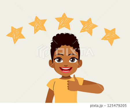 Cheerful Cartoon Woman Giving Thumbs Up Five Stars Background Vector Illustration 125479205