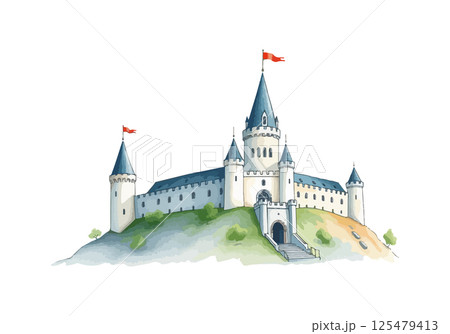 Medieval castle watercolor vector illustration. Medieval castle watercolor vector illustration. 125479413