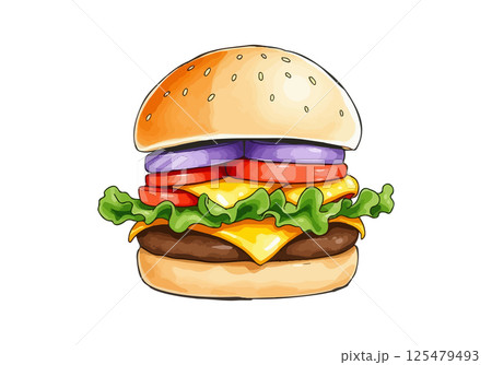 Burger watercolor vector illustration. 125479493