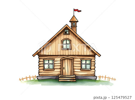 Cute house watercolor vector illustration. 125479527