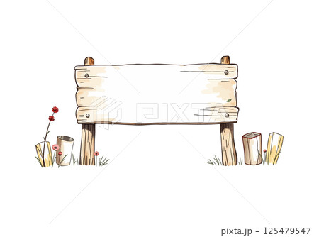 Wooden signpost watercolor vector illustration. 125479547