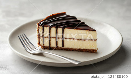 Boston Cream Pie slice with chocolate glaze and custard layers 125480100