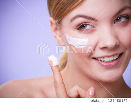 Skincare. Face of young woman girl taking care of dry skin. Skincare. Face of young woman girl taking care of dry skin. 125480173