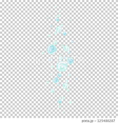 Turquoise and blue water bubbles of different sizes and tones in chaotic order rising from depth. Watercolor illustration drawn by hand isolated from background. Sketch for nautical and marine design 125480287