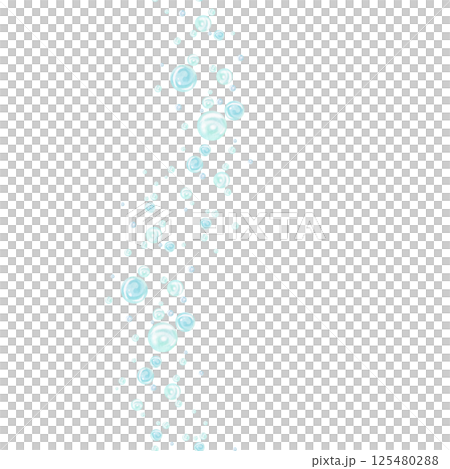Turquoise and blue water bubbles of different sizes and tones in chaotic order. Vertical seamless border. Watercolor illustration drawn by hand isolated from background for nautical and marine design 125480288