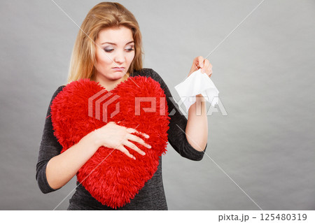 Sad, heartbroken woman crying having depression 125480319