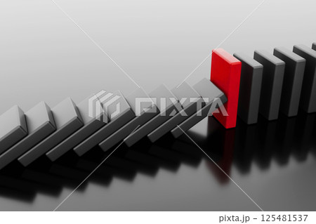 A strong domino stone that stops falling. Solution and strategy concept. A strong domino stone that stops falling. Solution and strategy concept. 125481537