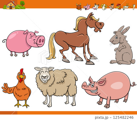 happy cartoon farm animals comic characters collection happy cartoon farm animals comic characters collection 125482246