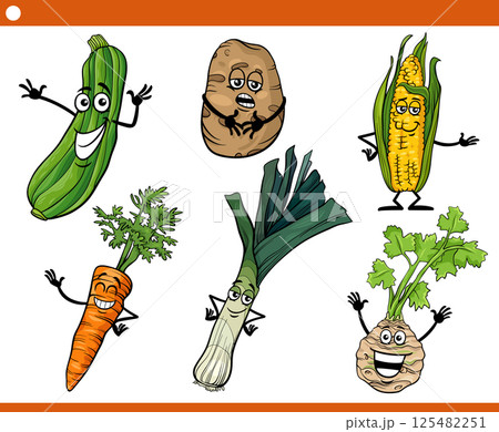 cartoon vegetables food objects characters collection 125482251