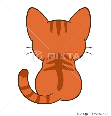 Red cat sits back view. Cute ginger tabby kitten in cartoon style. Flat style Chibi cat Red cat sits back view. Cute ginger tabby kitten in cartoon style. Flat style Chibi cat 125482372