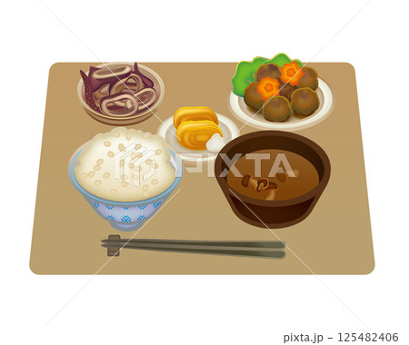 一汁三菜の和食のイラスト 一汁三菜の和食のイラスト 125482406