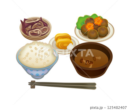 一汁三菜の日本食のイラスト 一汁三菜の日本食のイラスト 125482407