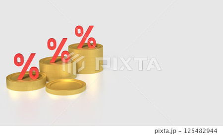 The Gold coins and percent on white background 3d Rendering. The Gold coins and percent on white background 3d Rendering. 125482944