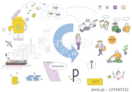 個人情報の収集と利用者への還元のフローをイラスト化 ビジネスにも使えるストックイラスト素材 個人情報の収集と利用者への還元のフローをイラスト化 ビジネスにも使えるストックイラスト素材 125483532