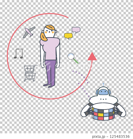 A woman having her personal information and activity history scanned Stock illustrations that can be used for business purposes 125483536