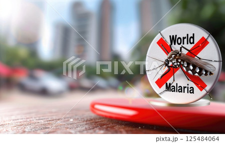 Global malaria awareness: mosquito threat, disease impact, health initiative, infection spread, medical advancement, tropical regions, prevention methods, immune response, epidemic control 125484064