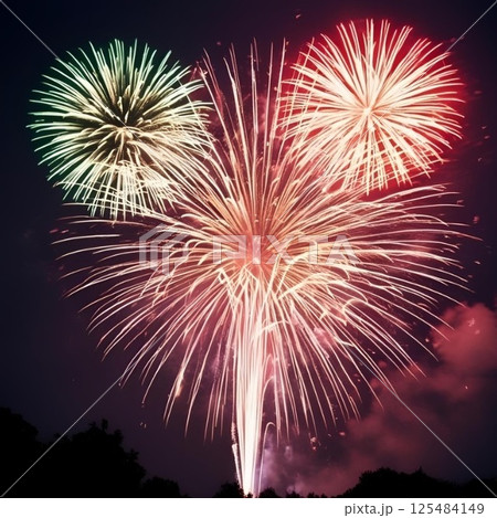 夜空に咲く大輪の花火|夏の背景素材イラスト 夜空に咲く大輪の花火|夏の背景素材イラスト 125484149