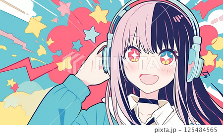 ヘッドホンで音楽を聴く女の子 125484565
