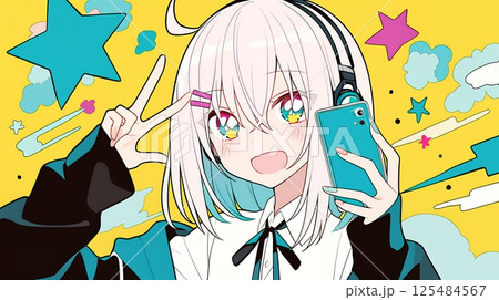 ヘッドホンで音楽を聴く女の子 ヘッドホンで音楽を聴く女の子 125484567