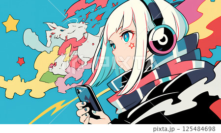 ヘッドホンで音楽を聴く女の子 ヘッドホンで音楽を聴く女の子 125484698