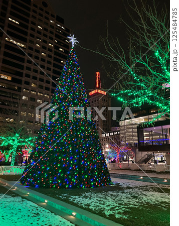Festive Christmas Tree in Downtown Salt Lake City Adorned with Holiday Lights 125484785