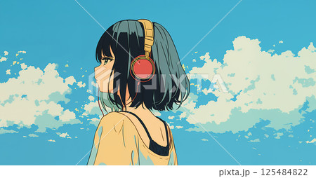 ヘッドホンで音楽を聴く女の子 125484822