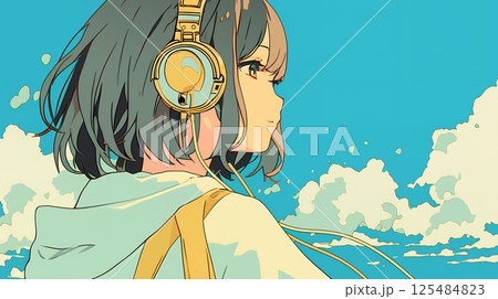 ヘッドホンで音楽を聴く女の子 ヘッドホンで音楽を聴く女の子 125484823