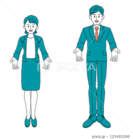 両手を広げるスーツ姿の女性と男性 125485260