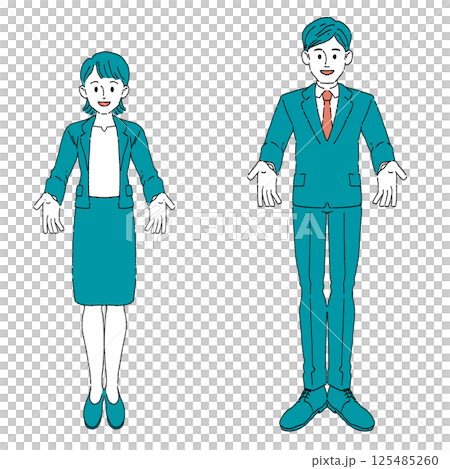 両手を広げるスーツ姿の女性と男性 125485260