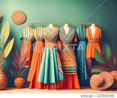 エシカルファッション　倫理的に生産された衣服やスタイルのイラスト素材 125485400