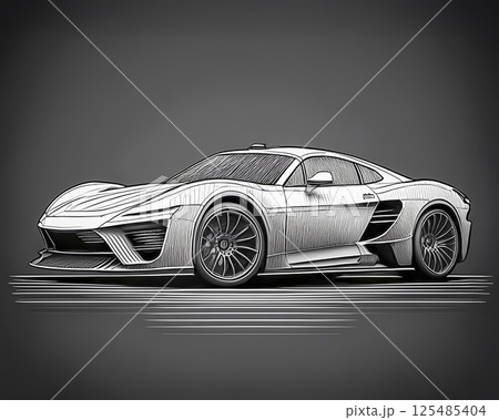 スポーツカーのデザイン画のイメージ素材　鉛筆 125485404