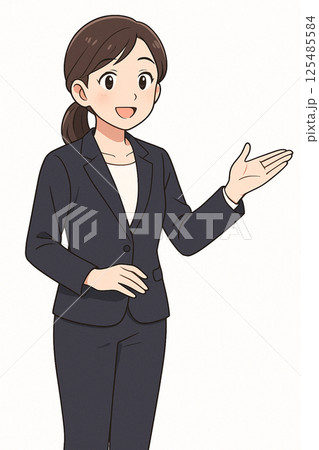 説明する女性ビジネスマン（アニメ風イラスト） 125485584