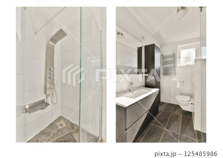 Featuring a sleek and contemporary layout, this bathroom showcases elegant fixtures, minimalistic design, and a stylish aesthetic, perfect for modern living. Featuring a sleek and contemporary layout, this bathroom showcases elegant fixtures, minimalistic design, and a stylish aesthetic, perfect for modern living. 125485986