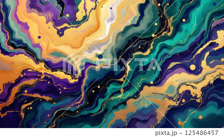 A vibrant abstract piece featuring colorful fluid dynamics, showcasing a harmonious blend of hues in an artistic expression 125486457